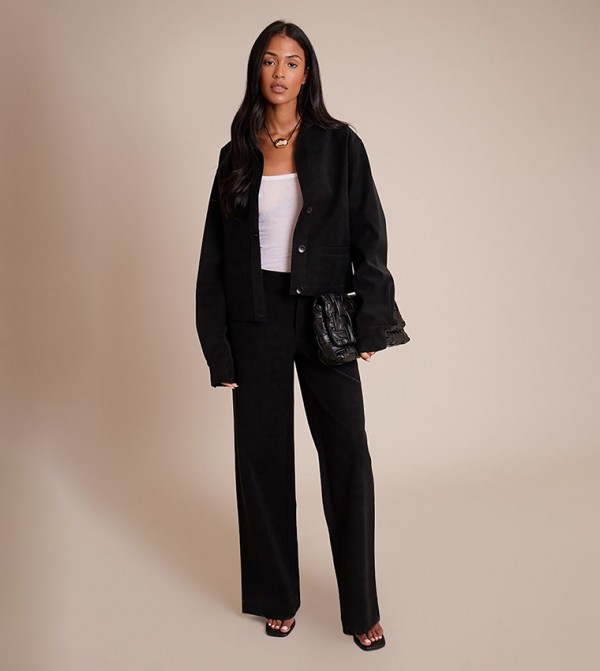 Tall Washed Faux Leather Wide Leg Trousers