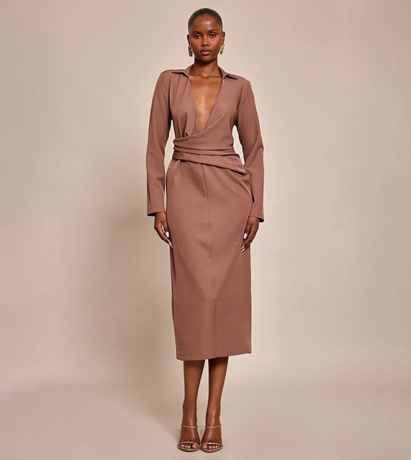 Wrap Detail Long Sleeves Maxi Dress