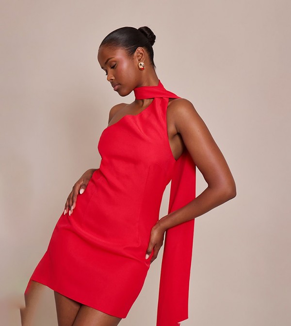 Asymmetric Scarf Detail Mini Dress