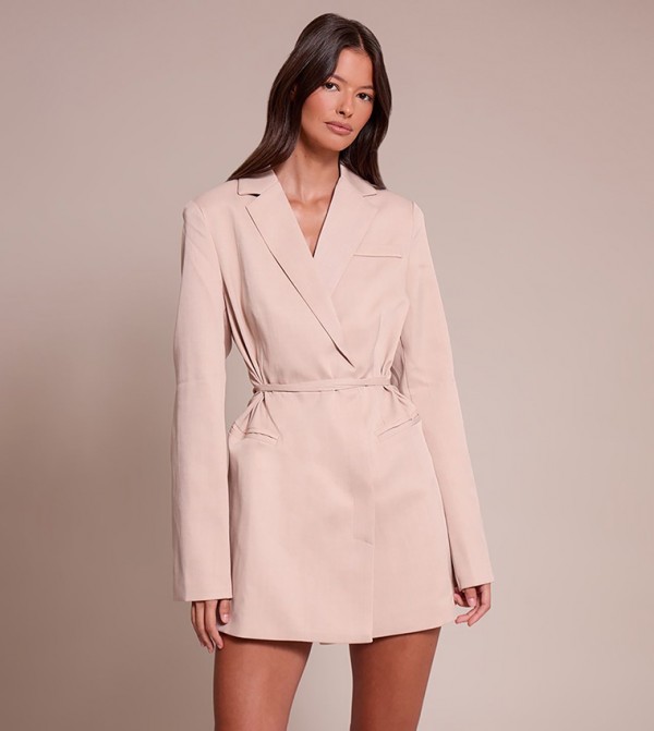 Solid Tie Mini Blazer Dress
