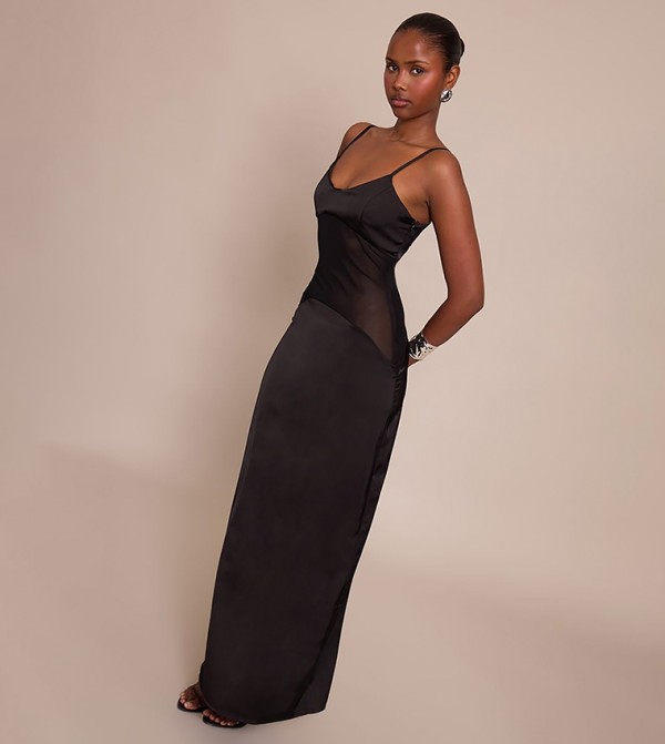 فستان ماكسي شيفت ساتان بياقة متدلية 