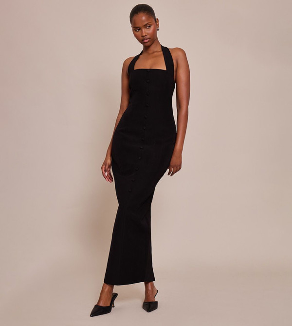Halter Button Maxi Dress