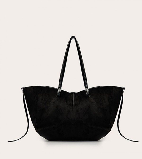 Faux Suede Contrast Handle Tote Bag