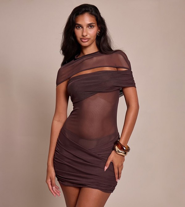 Double Layer Mesh Twist Detail Bodycon Dress