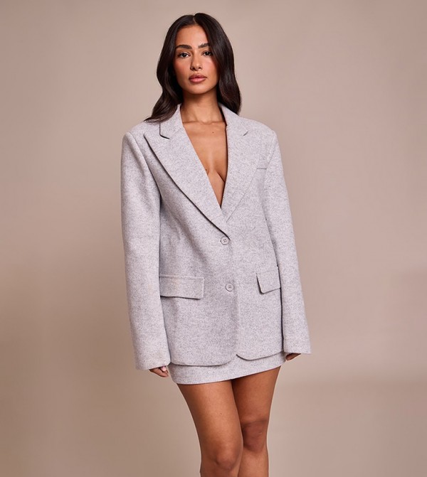 Petite Pointed Lapel Wool Look Blazer