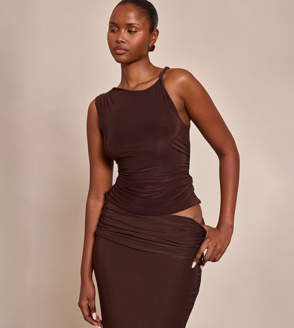 Double Layer Twist Shoulder Detail Crop Top