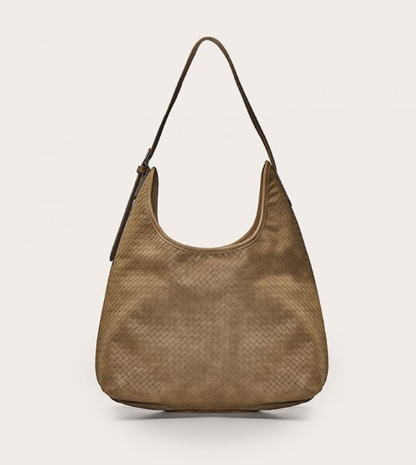 Faux Suede Woven Shoulder Bag