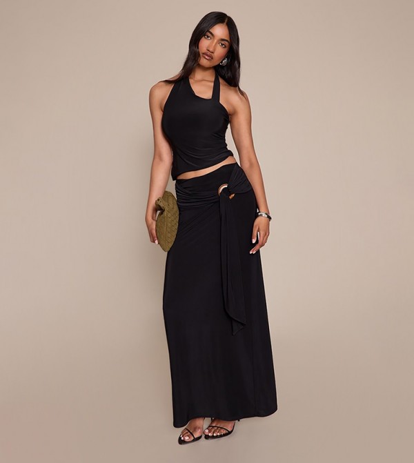 Slinky Trim Detail Maxi Skirt