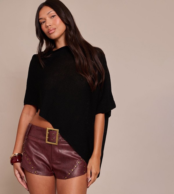 بنطلون جلد صناعي بحزام 