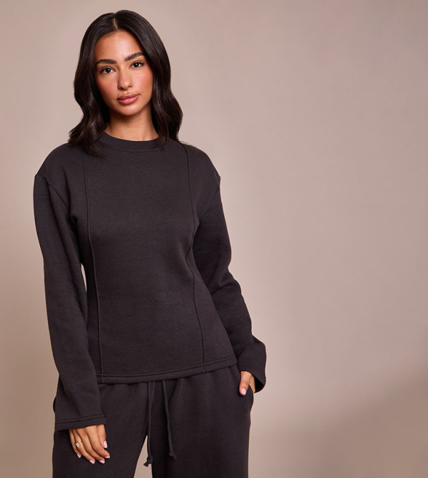 سويتشيرت كم طويل بخصر مزموم للمقاسات الصغيرة