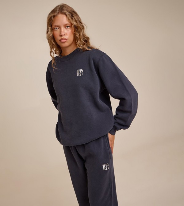 Plt Embroidered Fleece Oversized Crew Neck Sweatshirt