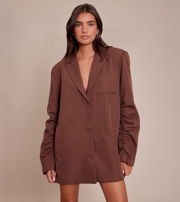 Tailored Ruched Sleeves Mini Blazer Dress