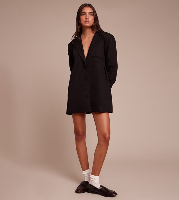Tailored Ruched Sleeves Mini Blazer Dress
