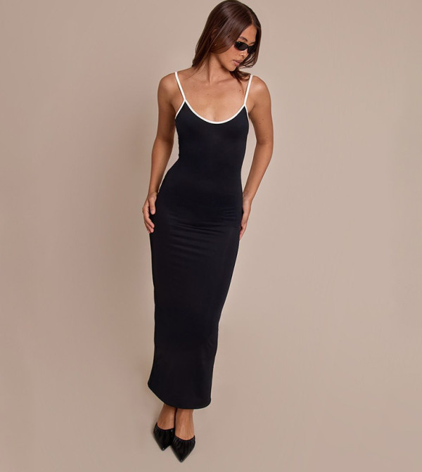 Slinky V-Neck Strappy Maxi Dress
