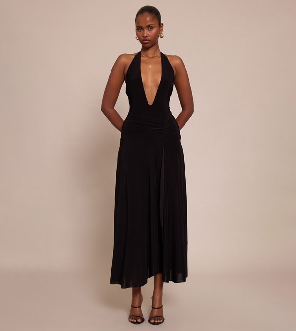 Plunge Ruched Midaxi Dress