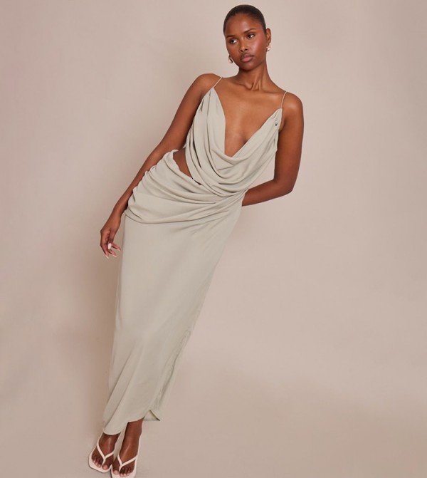 Chiffon Drape Cut-Out Midi Dress