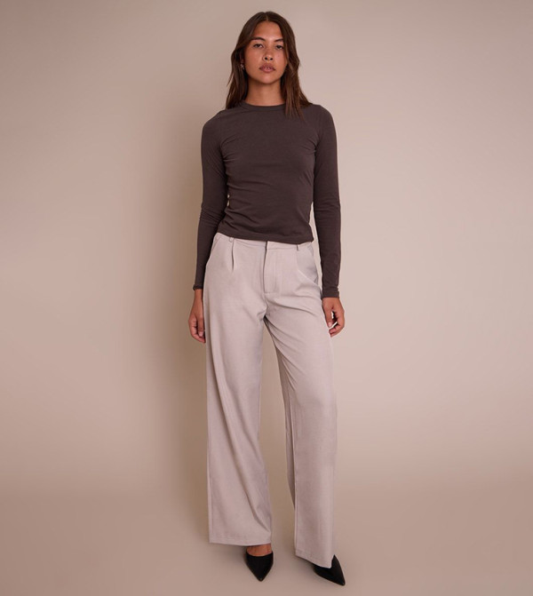 Pebble Woven Double Pleat Wide Leg Trousers