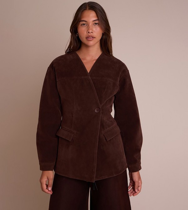 Faux Suede Asymmetric Blazer