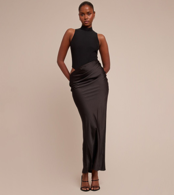 Mesh Racer Satin Skirt Maxi Dress