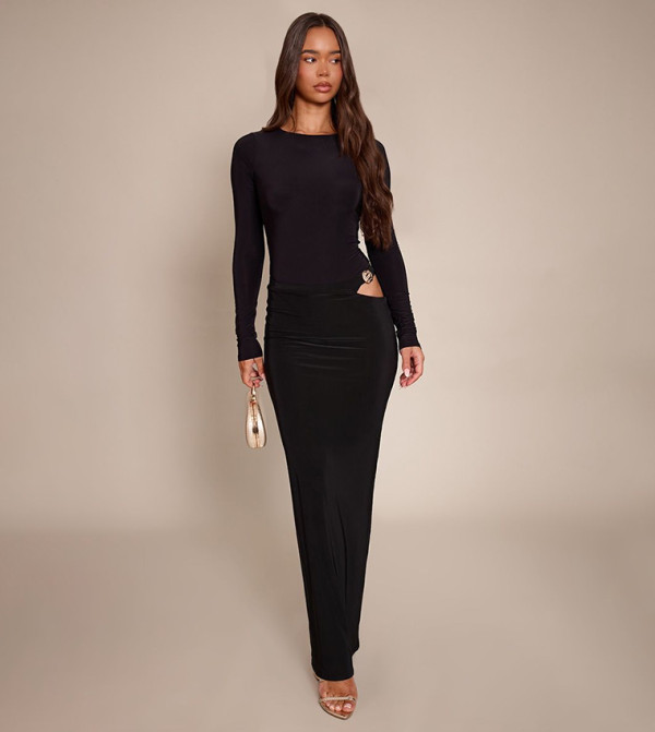 Slinky Cut Out Trim Detail Maxi Skirt