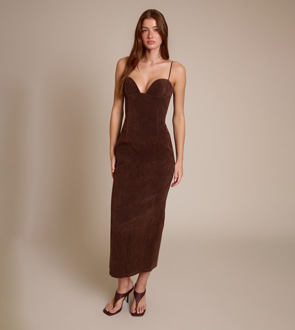 Faux Suede Bodycon Maxi Dress