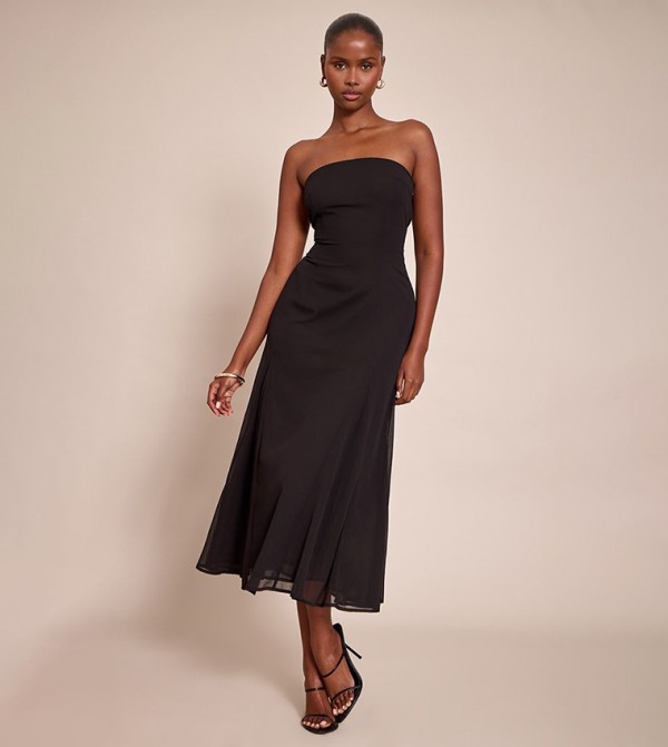 Strapless Godet Midaxi Dress
