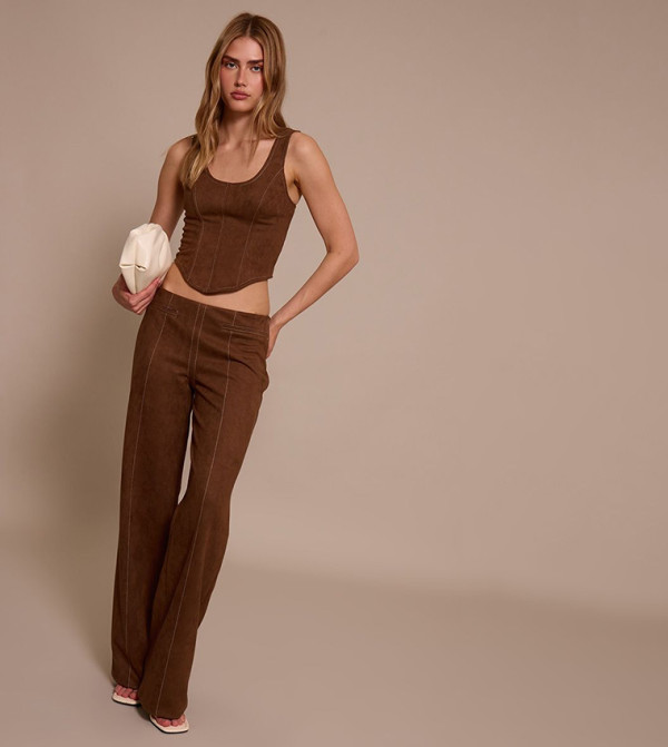 Suede Contrast Stitch Straight Fit Trousers