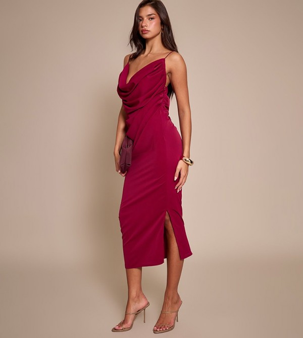 Chiffon Drape Cut-Out Midaxi Dress