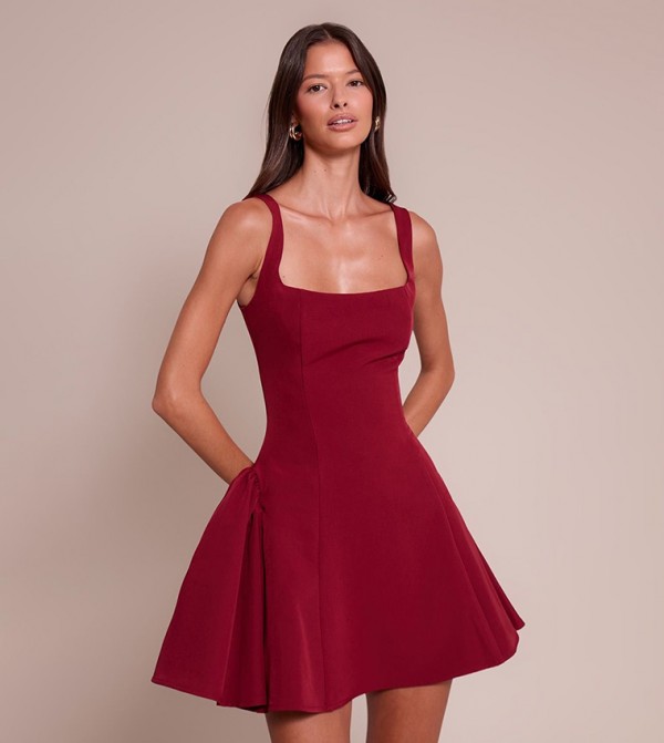 Solid Square Neck Shift Mini Dress