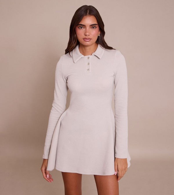 Ribbed Long Sleeves Shift Mini Dress
