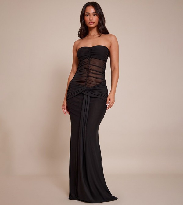 Petite Ruched Drape Strapless Maxi Dress
