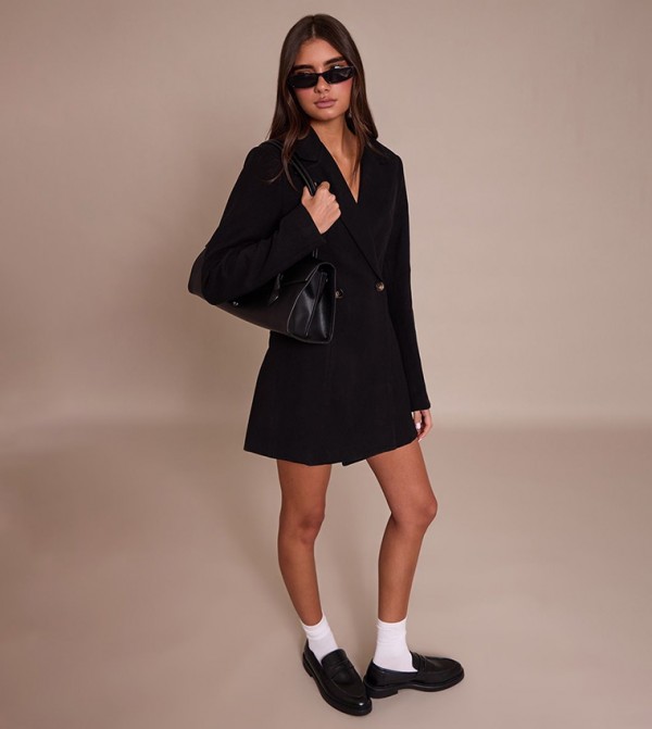 فستان جاكيت ميني شبه صوف بخصر مزموم 