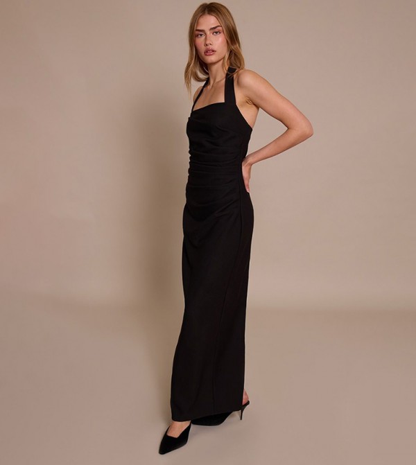 Halterneck Ruched Detail Maxi Dress