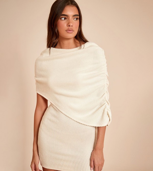 Brushed Ribbed Overlay Detail Bodycon Mini Dress