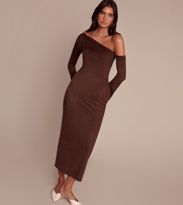 Faux Suede Asymmetric Maxi Dress