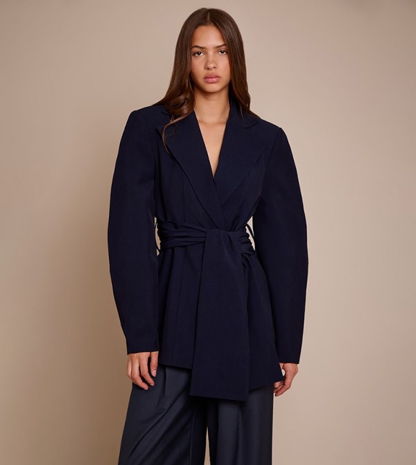 Gathered Wrap Waist Belted Blazer