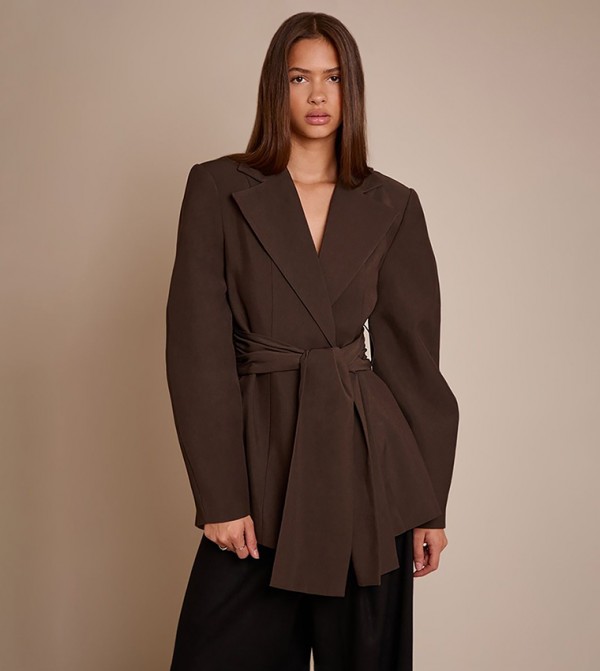 Gathered Wrap Waist Belted Blazer