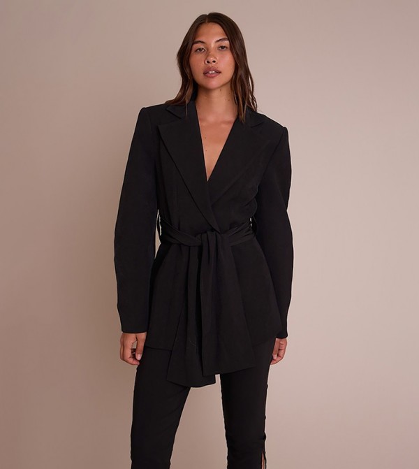 Gathered Wrap Waist Belted Blazer