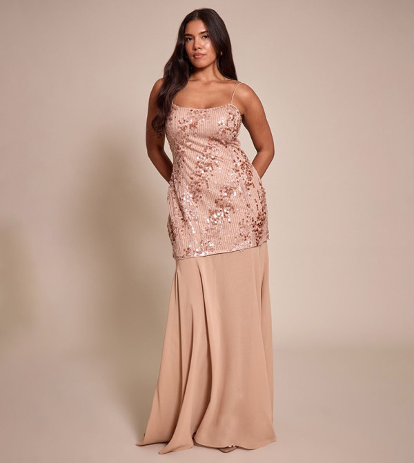 Shape Tonal Sequined Dropped Hem Maxi Dress
