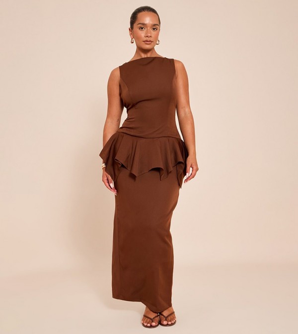 Shape Boat Neck Dropped Hem Maxi Dress