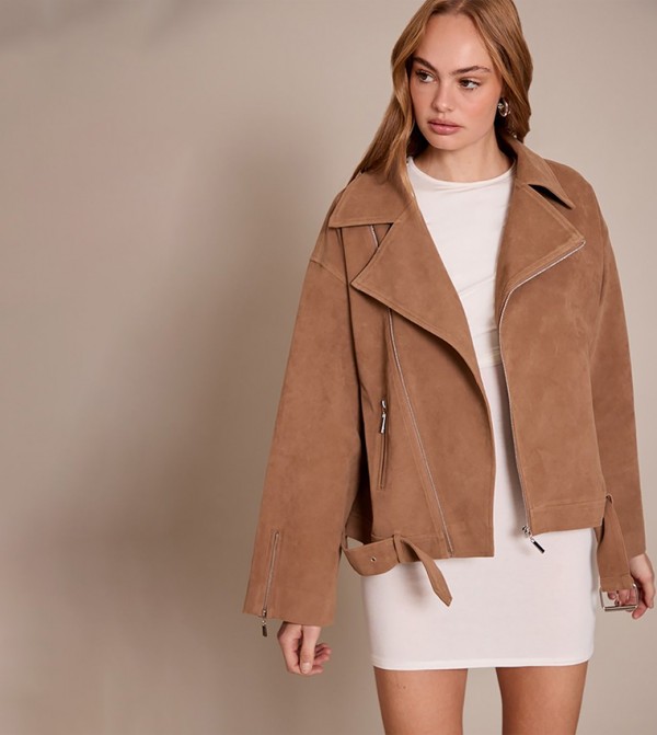 Faux Suede Oversized Biker Jacket