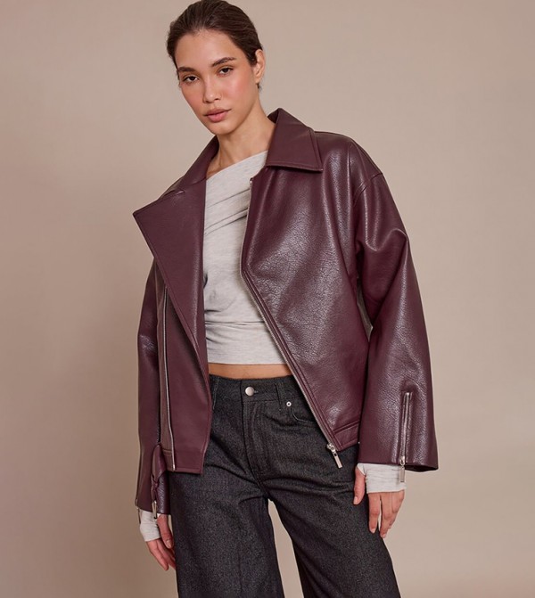 Faux Leather Oversized Biker Jacket