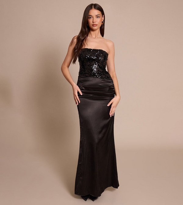 Sequined Asymmetric Maxi Party Dress