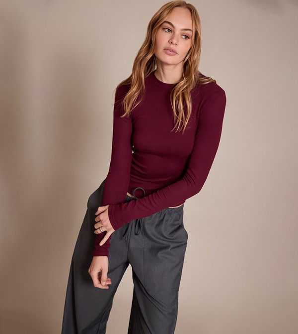 Soft Ribbed Crew Neck Long Sleeves T-Shirt