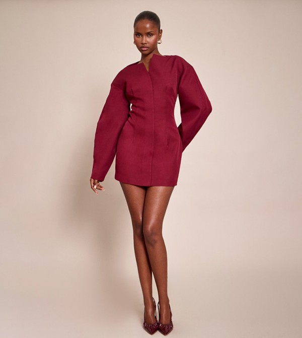 Cocoon Sleeves Cinched Waist Mini Blazer Dress