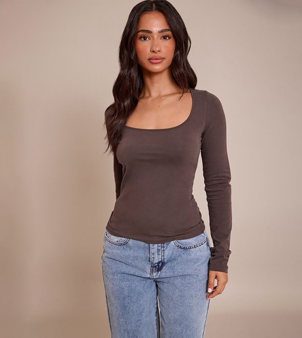 Petite Soft Scoop Neck Long Sleeves Top