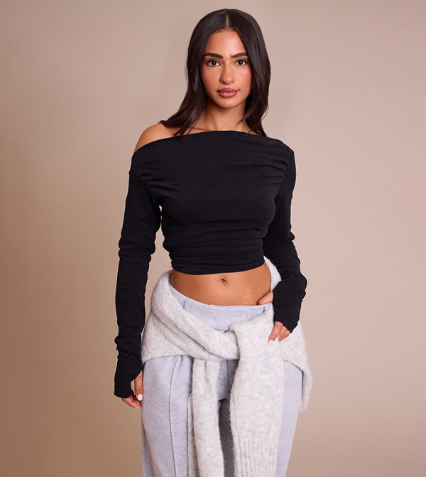 توب قطن ناعم كم طويل بكشكشة للمقاسات الصغيرة