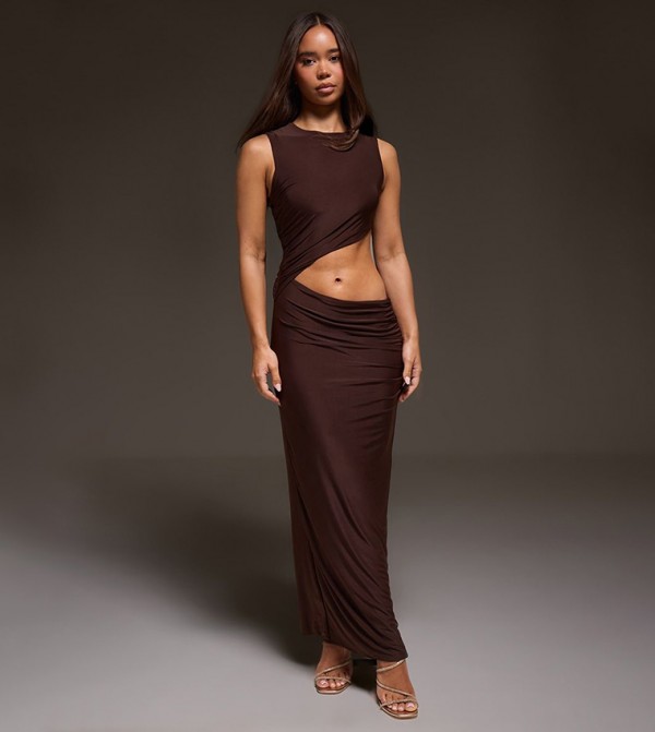 Double Layer Slinky Cut-Out Maxi Dress