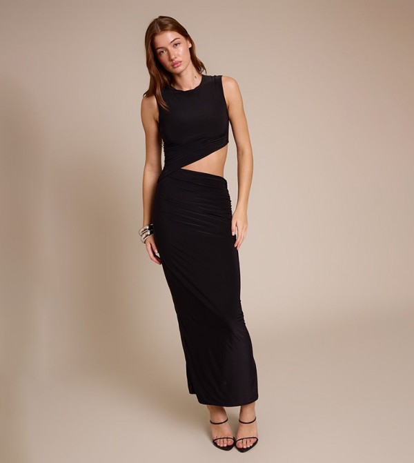 Double Layer Slinky Cut-Out Maxi Dress