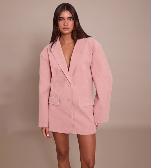 Faux Suede Structured Mini Blazer Dress